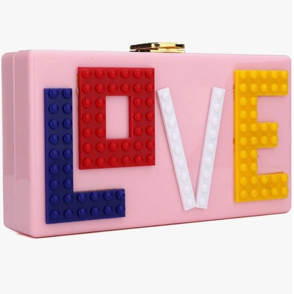 Love Lego pink acrylic clutch purse new - Picture 1 of 6